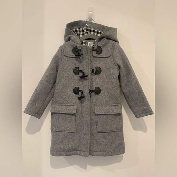 Gap girls grey pea coat with black and white checkered lining. Size 4. - Picture 2 of 6